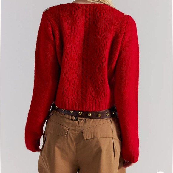 Free People One Pixie Cardigan with Floral Embellishments in Red NWT and in bag - Picture 3 of 5
